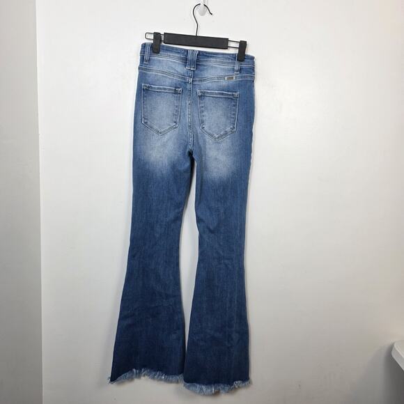 Kancan Medium Wash Distressed Raw Hem High Rise Sian Flare Jeans Size 25 - Picture 6 of 7
